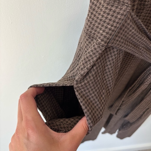 Toad&Co Brown Houndstooth Mini Wrap Dress Short Sleeve Scoop Neck Tie Waist - Picture 11 of 12